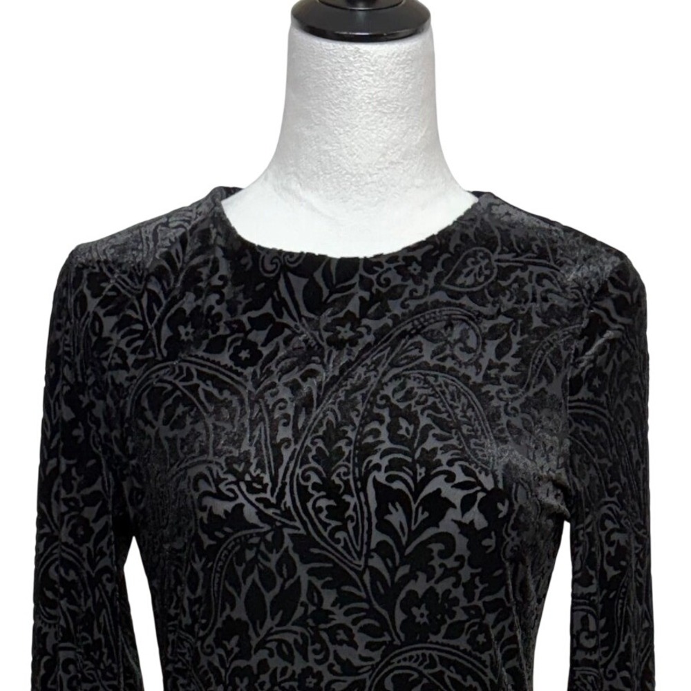 Lauren Ralph Lauren Top Womens Medium Black Paisley Burnout Velvet Long Sleeve